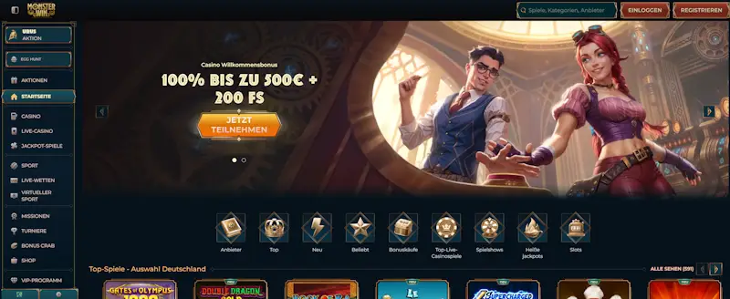 Monsterwin: Über 3.000 Slots, Bitcoin-Zahlungen und keine Einzahlungslimits