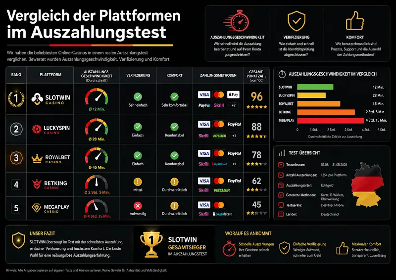 Vergleich der Plattformen im Auszahlungstest